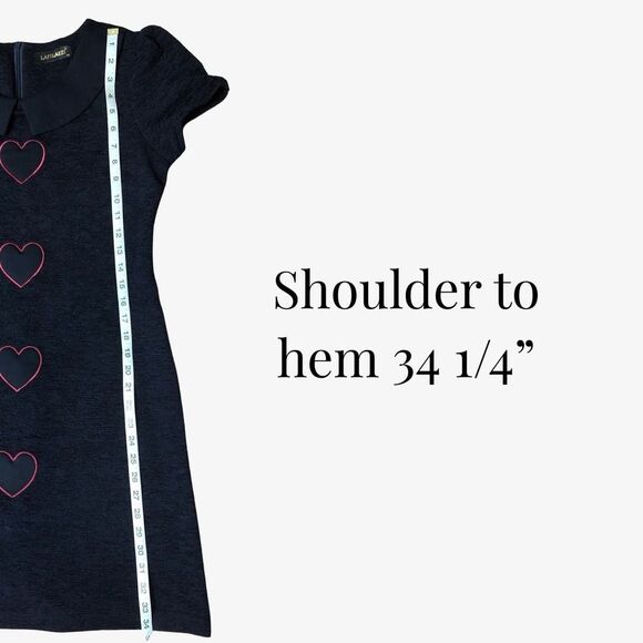 Lafilazzi Dress 40 Italian Styled Hearts Peter Pan Collar Puff Sleeves Sheath - Picture 7 of 13